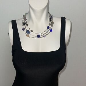 Lia Sophia 3 Stand Silvertone Beaded Necklace